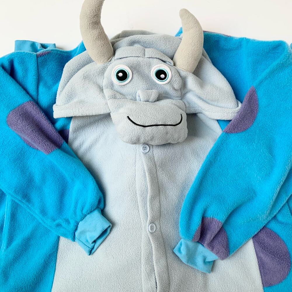 Disney Pixar Monsters Inc Sulley Adult Costume Pajamas Tail Buttonup Plush Small - Picture 8 of 12